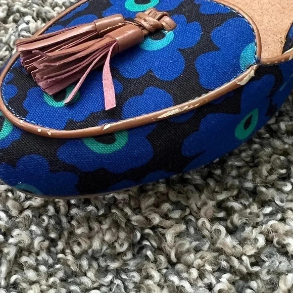 MERONA LOAFER FLAT FLOWER PRINT SHOES BLUE AND TAN FAUX LEATHER TRIM SIZE 8 - Picture 3 of 10